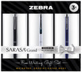 Zebra Pen SARASA Grand Retractable Gel Pen Gift Set, White/Black/Navy Brass Barrel, .7mm Medium Point, Rapid Dry Black Ink, Ideal for the Left Handed, Elimates Smudging and Smearing in Seconds (45373)