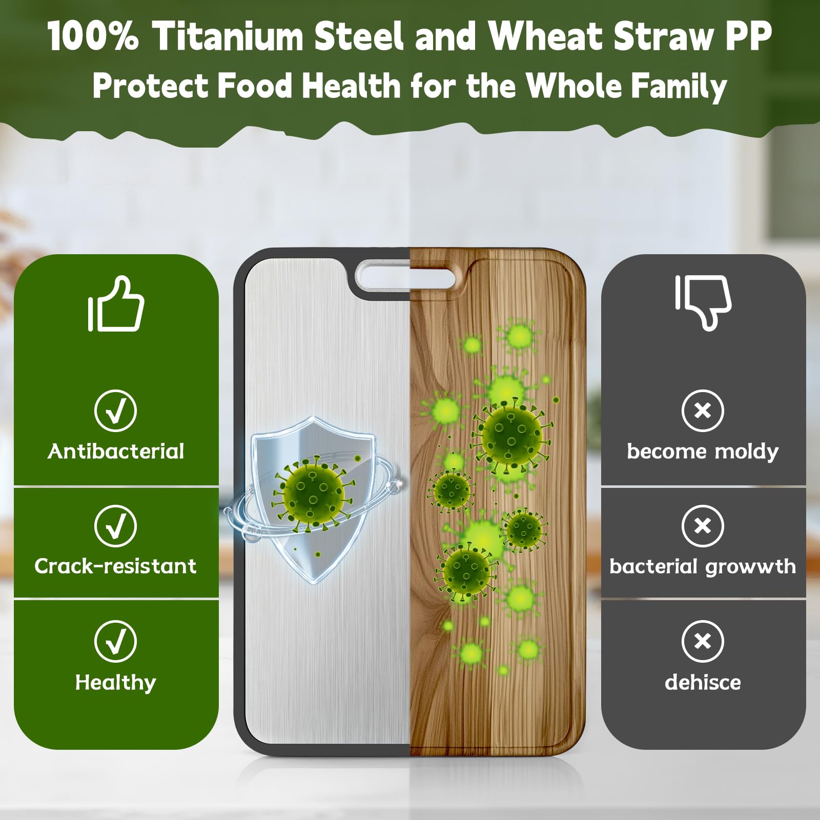 Cutting Board,Titanium Cutting Board, Kitchen Essentials, Cutting Boards for Kitchen, Double Sided Food Grade, Planche a Decouper, Chopping Board and Wheat Straw PP, Easy to Clean Large Size 16”×11”