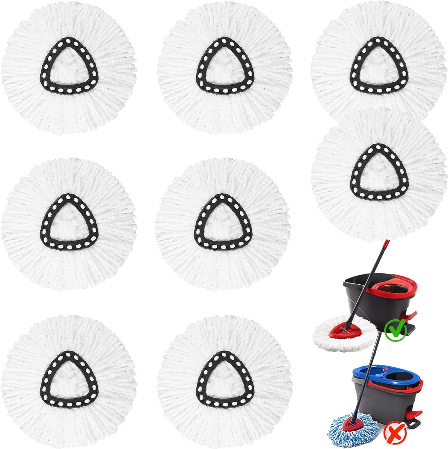 8Pack Spin Mop Replacement Heads for Vileda, 100% Microfiber Mop Head Replacement Fits Triangle Mop Replace, 360 Degree Spin Refill for Easy House Cleaning Floor Mop (8Pack Vileda mop Head)