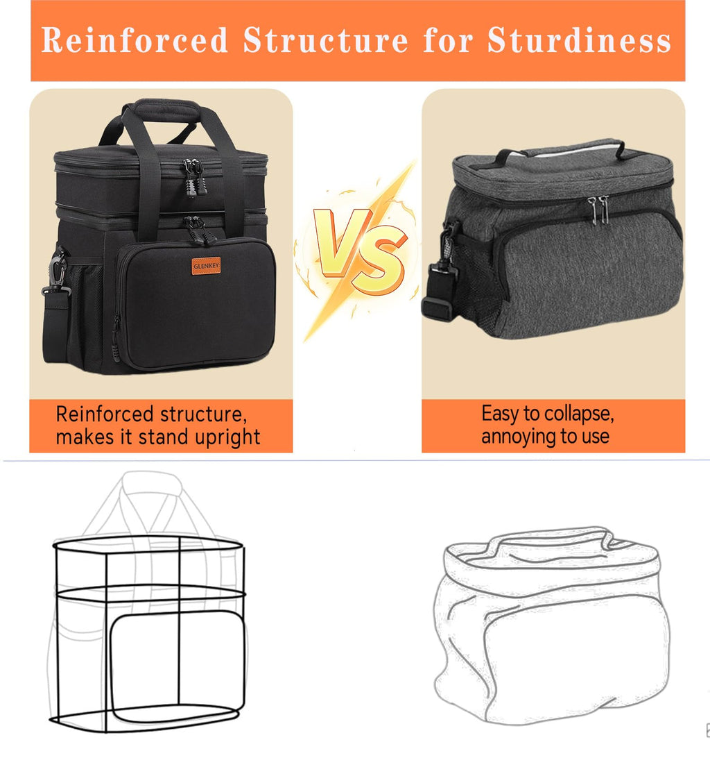 Expandable Large Lunch Bag, Double Deck Insulated Lunch Box Leakproof Durable Soft Cooler Bag for Men Women Adults Work Construction Beach Picnic Daytrip,16L,Black, GLENKEY