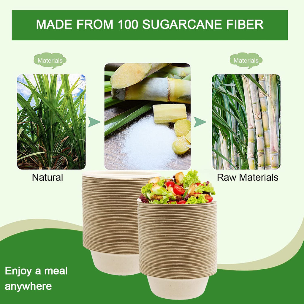 Paper Bowls Disposable Bowls [125-Pack], Eco-Friendly Compostable Bowls Made of Bagasse or Sugarcane Fiber, Heavy-Dut Natural Biodegradable Bowl for Dinner, Party Supplies (12 oz)