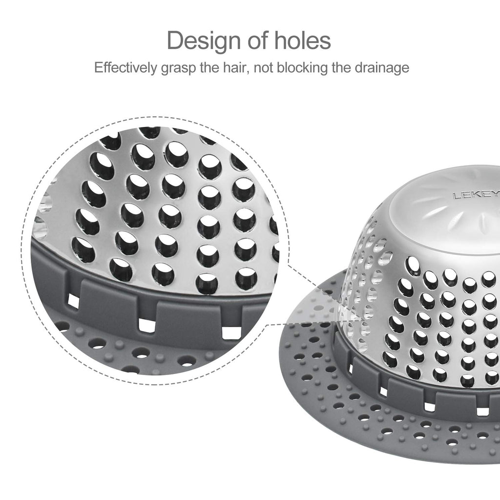 LEKEYE Drain Hair Catcher/Bathtub Shower Drain Hair Trap/Strainer Stainless Steel Drain Protector-Silver