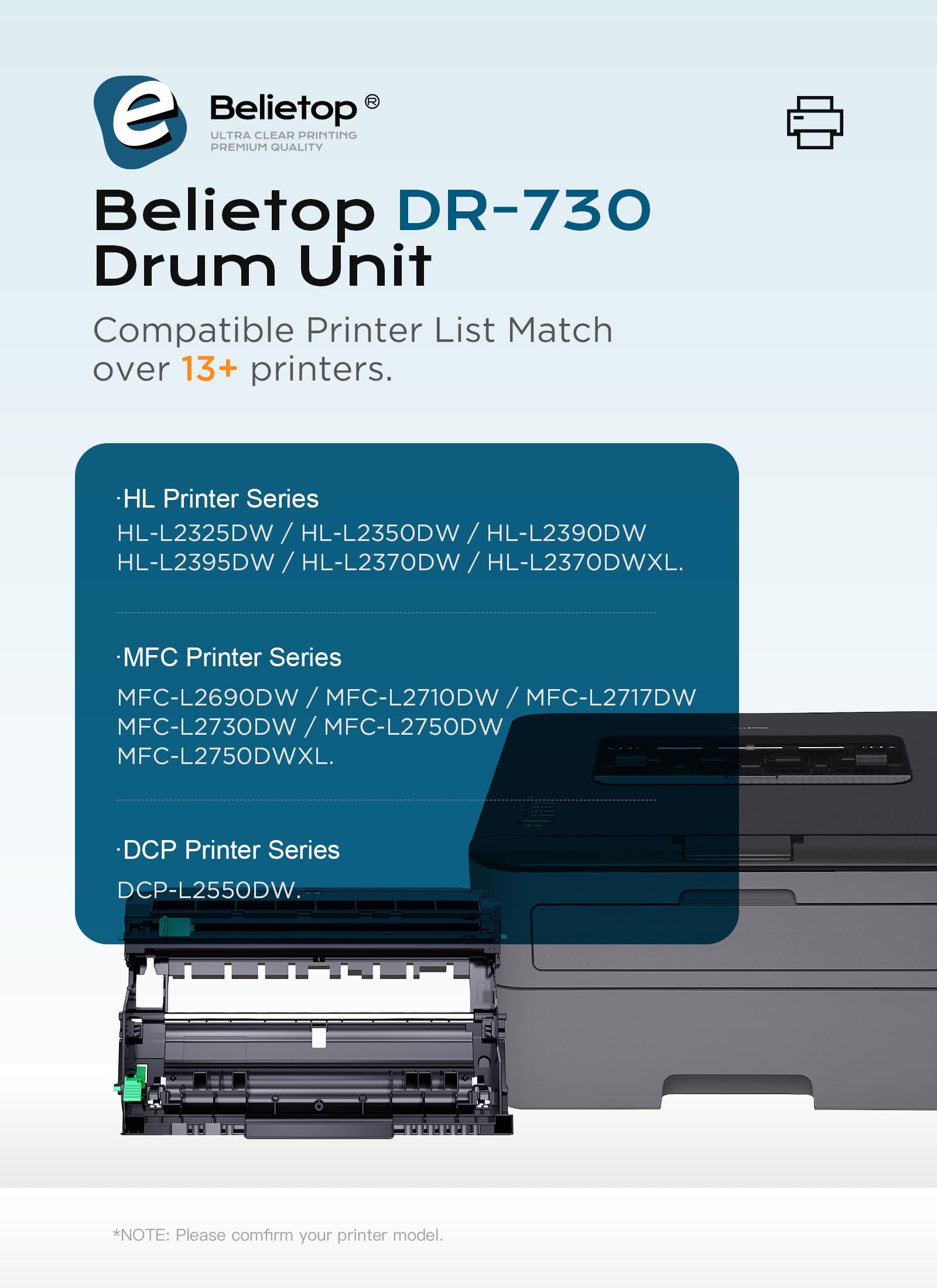 DR730 Drum Unit with Latest Chip Replacement for Brother DR 730 DR-730 DR-760 DCP-L2550DW HL-L2350DW HL-L2370DW HL-L2370DWXL HL-L2390DW HL-L2395DW MFC-L2710DW MFC-L2730DW MFC-L2750DW Printer (1 Pack)