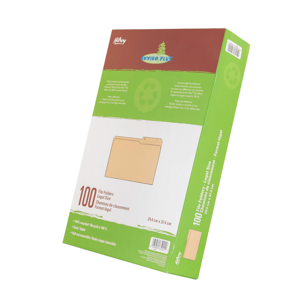 Hilroy Enviro-Plus Recycled File Folders, Legal Size, 100 Per Box, Sand Colour (65002)