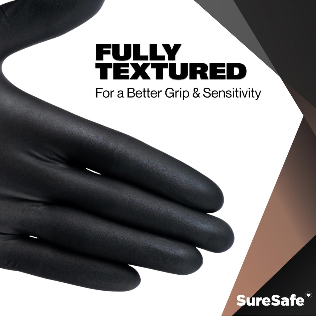[100 Pack] SURESAFE 7 Mil Nitrile Gloves Large, Heavy-Duty, Latex-Free Black Gloves Disposable for Industrial Use, Mechanical Work, Automotive Repair, Fully Textured