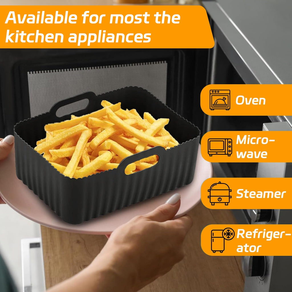 Air Fryer Accessories,9-Pcs Set for DZ201, DZ201C, DZ401, Reusable Silicone Air Fryer Liners & Gloves, Air Fryer Rack, Paper Lining, Food Tong, Oil Brush, Suitable for Oven, Microwave