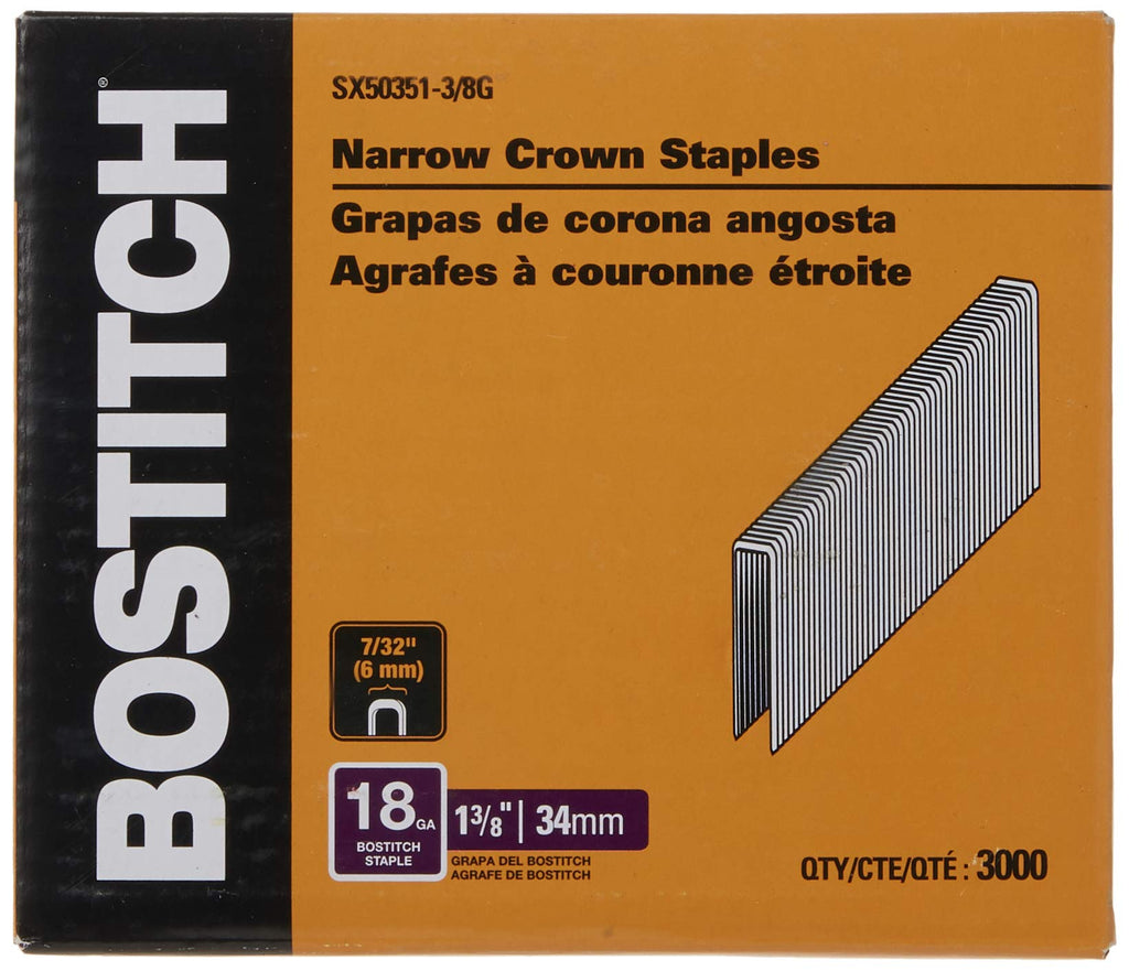 BOSTITCH SX50351-3/8G 1-3/8-Inch by 18 Gauge by 7/32-Inch Crown Finish Staple, 3,000 per Box