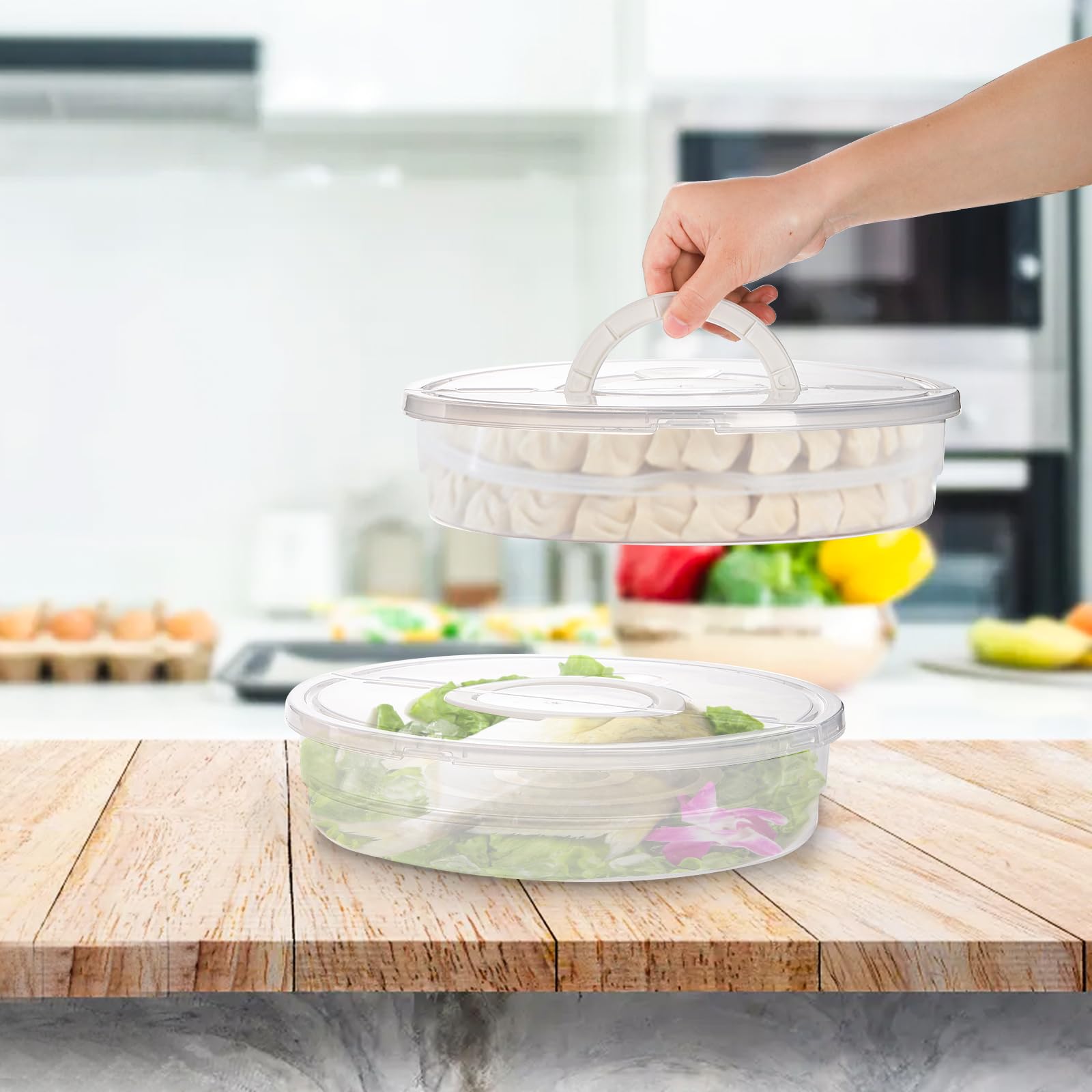Lawei 2 Pack 12 Inch Food Storage Container with Lid and Handle, 2 Compartment Leak-Proof Pie Carrier & Pizza Keeper, Reusable Pizza Storage Container for Cake, Cheesecake, Tortilla, Picnic, Pastry