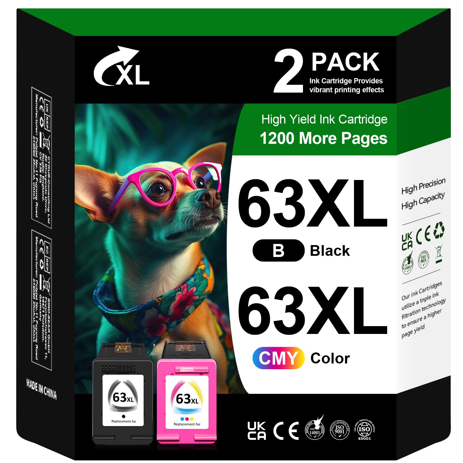 63 XL Ink Cartridges Black Tri-Color | High-Yield Ink for HP 63XL | Works for HP Envy 4510 4520 4522 | for HP DeskJet 1112 2130 3630 3632 | for HP OfficeJet 3830 4650 5200 5255 Printer (2-Pack)