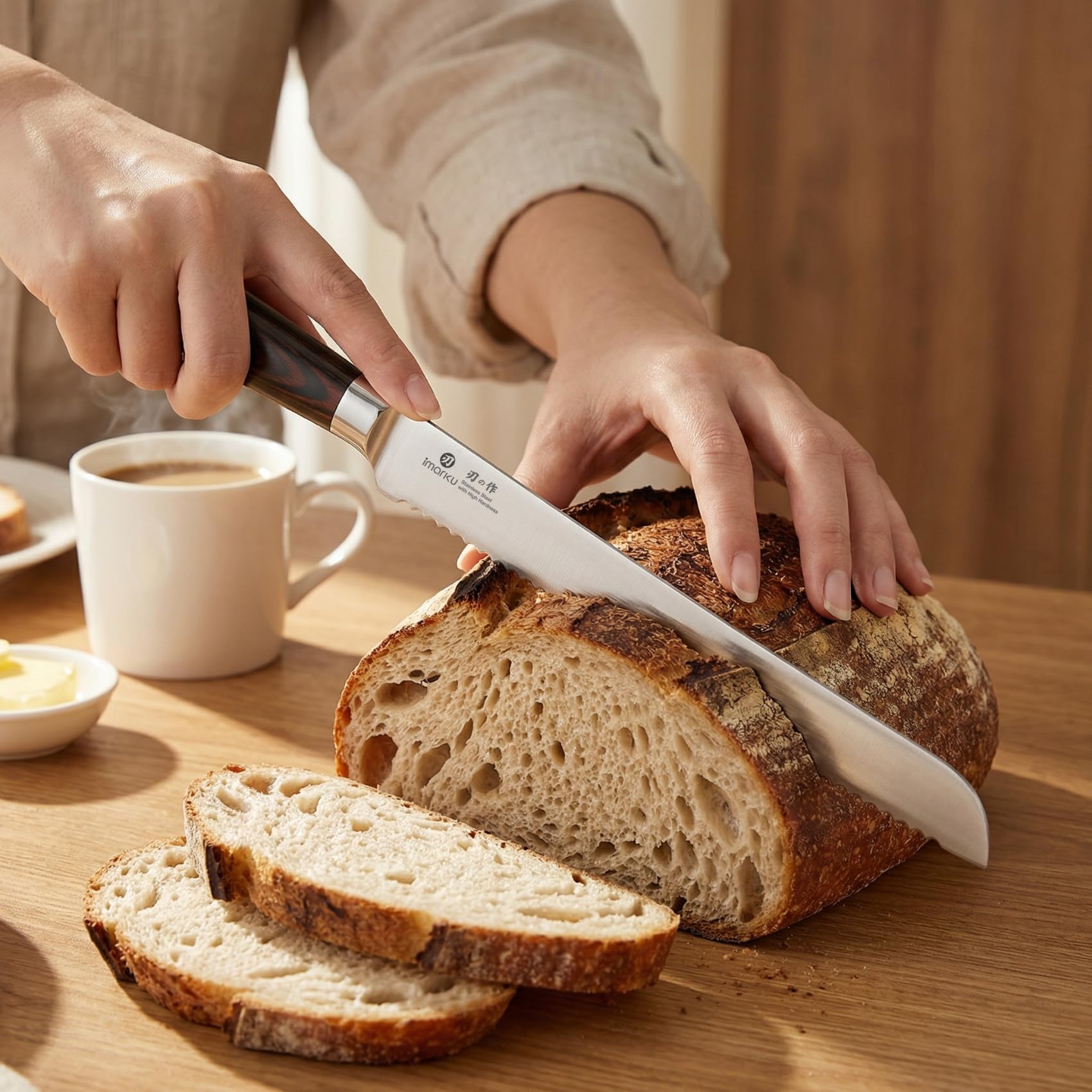 imarku Bread Knife, Japanese High Carbon Stainless Steel Professional Grade Breads Slicing Knife, 10-Inch Serrated Edge Cake Knife, Bread Cutter for Homemade Crusty Sourdough,Best Gifts