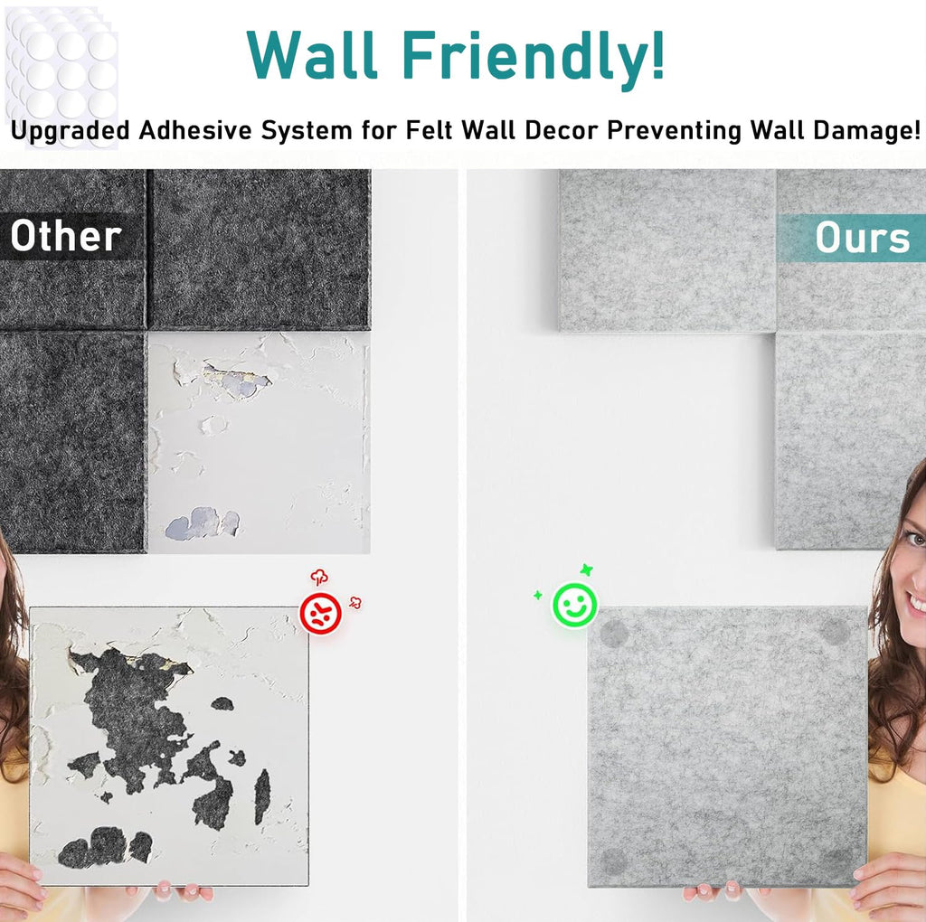 SOYANGNEK Cork Bulletin Board Alternative, 47"x35" Removable Felt Cork Board Tiles for Wall, 12 Pack 11.8 "x11.8 Large Bulletin Board Notice Pin Board for Office, School & Home（Light Gray）