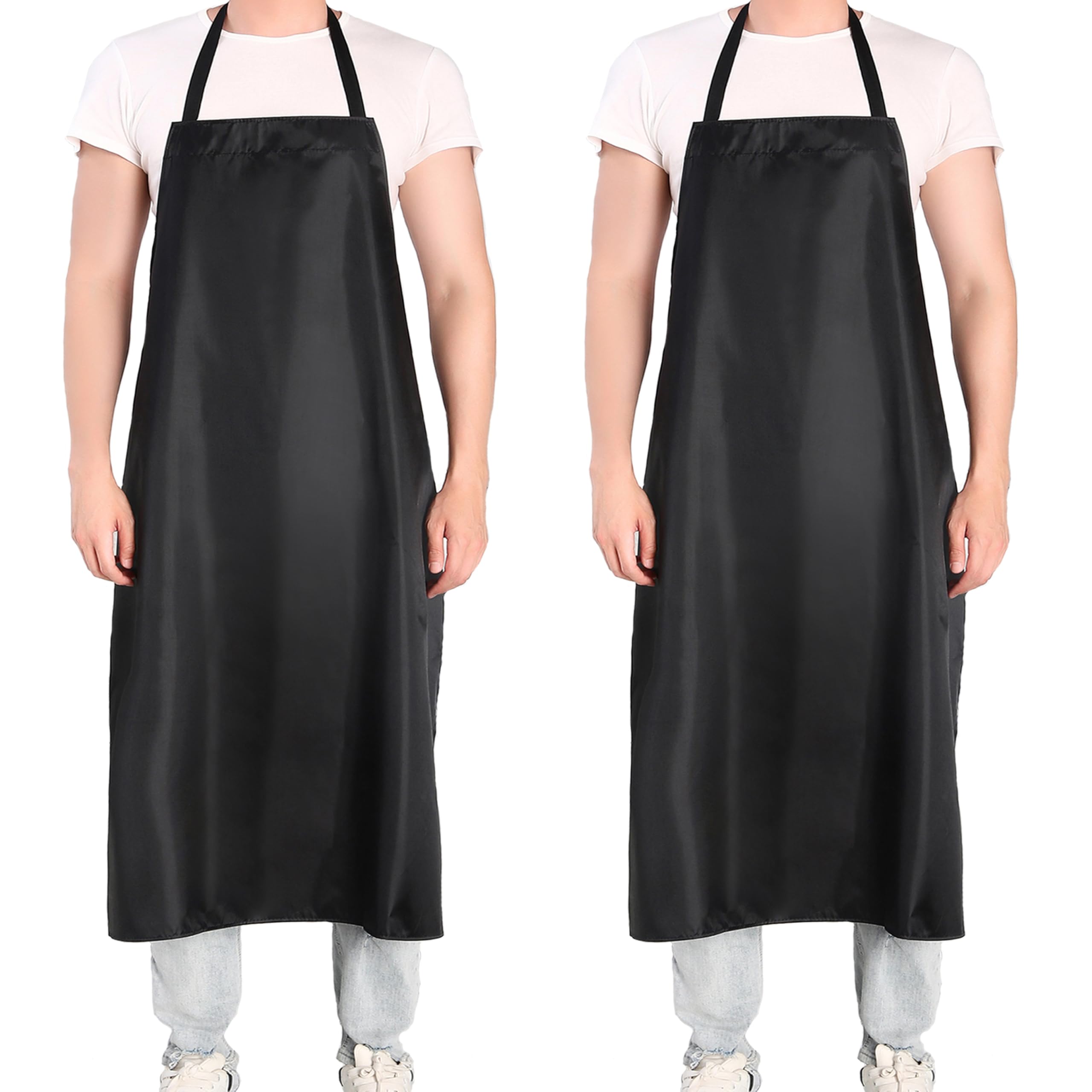 NEU SAFETY 2 Pack Extra Long Bib Apron Set, Waterproof and Durable, Large Size 43.3"x28.7", Black PVC Vinyl Coated, Ideal for Dog Grooming, Dishwashing, Butcher, Labs, Carpentry Work and Workshops