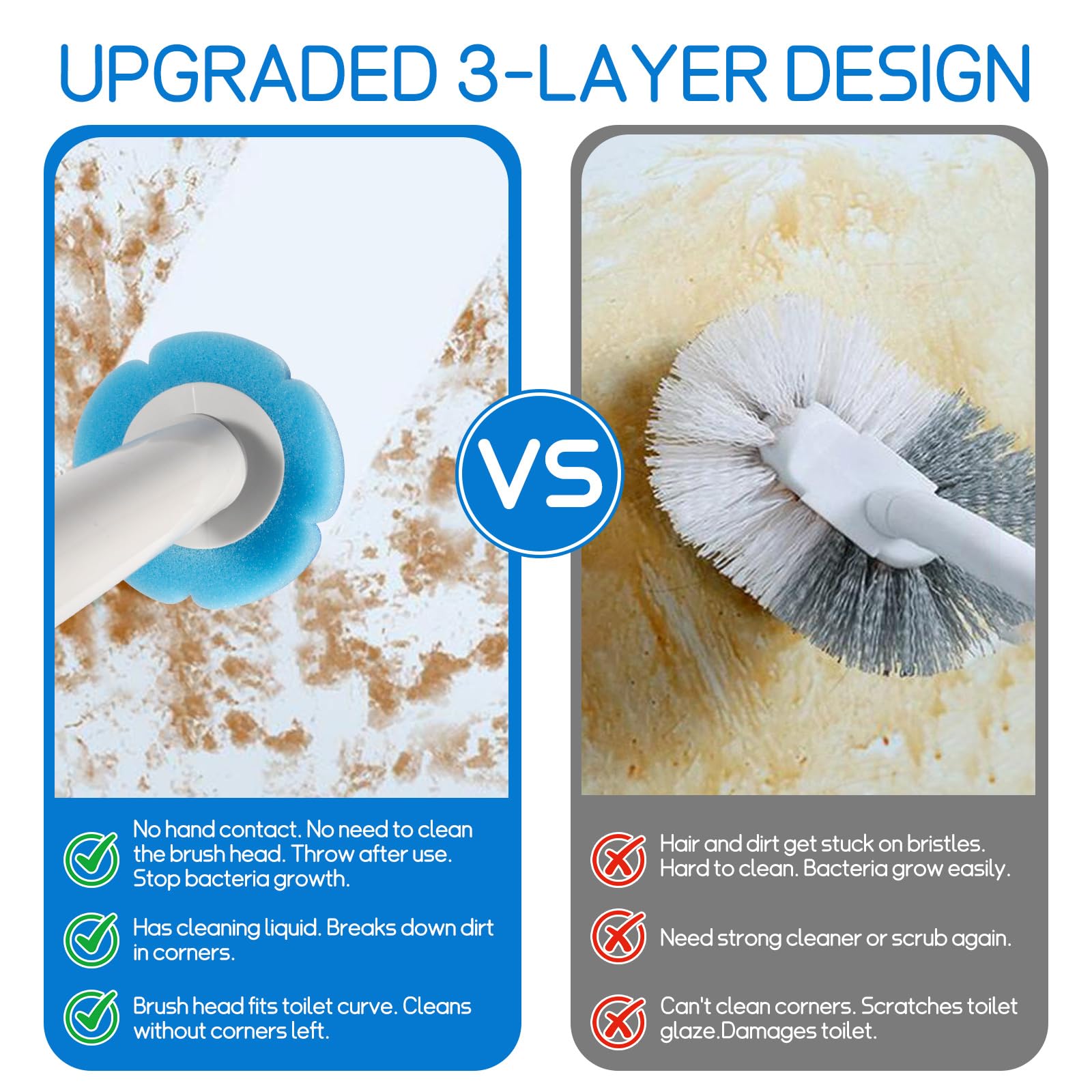 Disposable Toilet Brush with 50 Cleaner Refills and Holder Set, Extended Handle Toilet Brush Deep Cleaning Kit for Fresh and Tidy Bathroom Maintenance