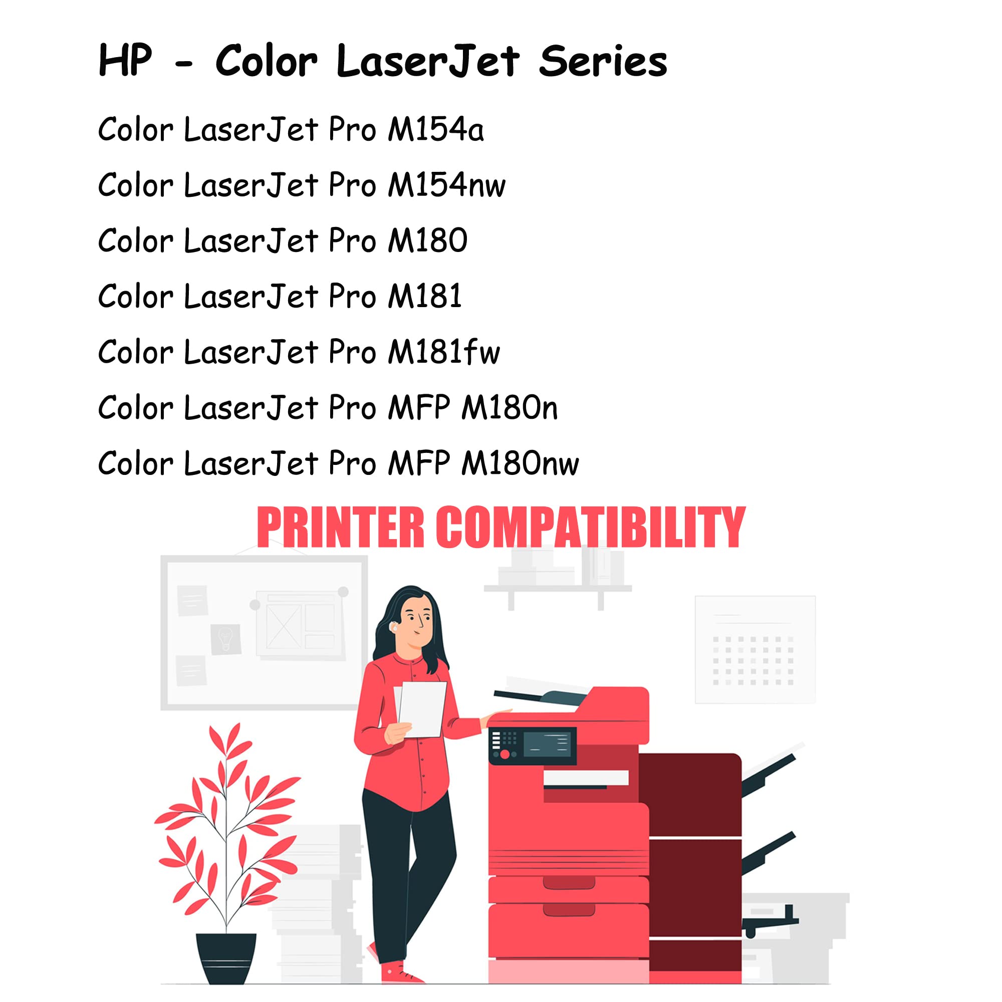 PrinterPro™ Compatible Replacement for HP 204A Toner Cartridges CF510A hp 204a Black Toner for HP Color LaserJet Pro M154a M154nw M180 M181 M181fw MFP M180n M180nw Printer (1* Black)