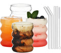 ALINK 16 oz Bubble Drinking Water Glasses Tumblers- Glass Cups Cute Ripple Shaped Vintage Ribbed Glassware- Cocktail,Soda, Juice, Coffee, Milk - Set of 4