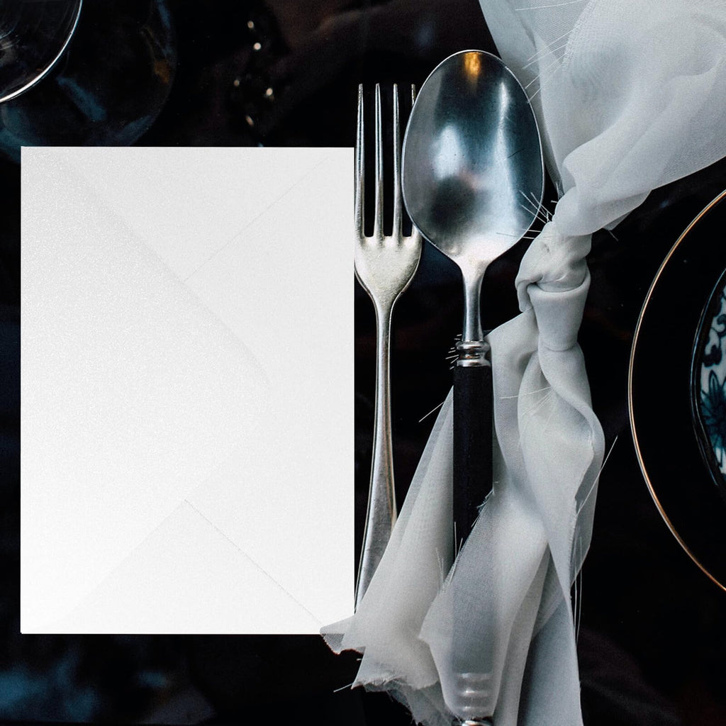 Shimmer Shiny White Envelopes 5.25 x 7.25 inches 100 PCS, Goefun A7 Euro V Flap Envelopes with Gummed Seal for 5 x 7 Cards, Wedding, Baby Showers, Birthday, Graduation