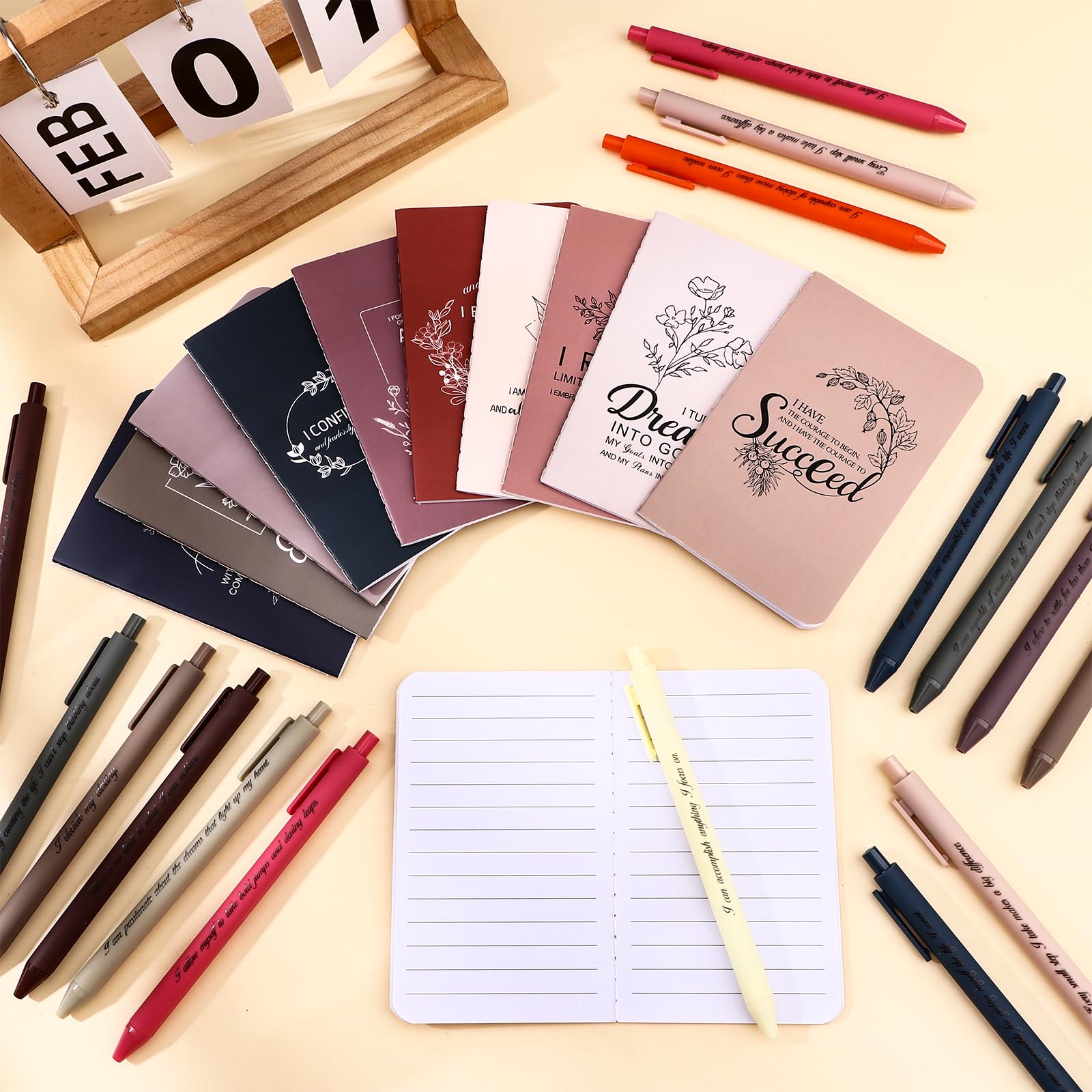 40 Pcs Motivational Pens Inspirational Notepads Set Positive Affirmation Gift Set Motivational Notebook with Inspirational Ballpoint Pen Bulk for Office School Staff Coworker Teacher Prizes Supplies