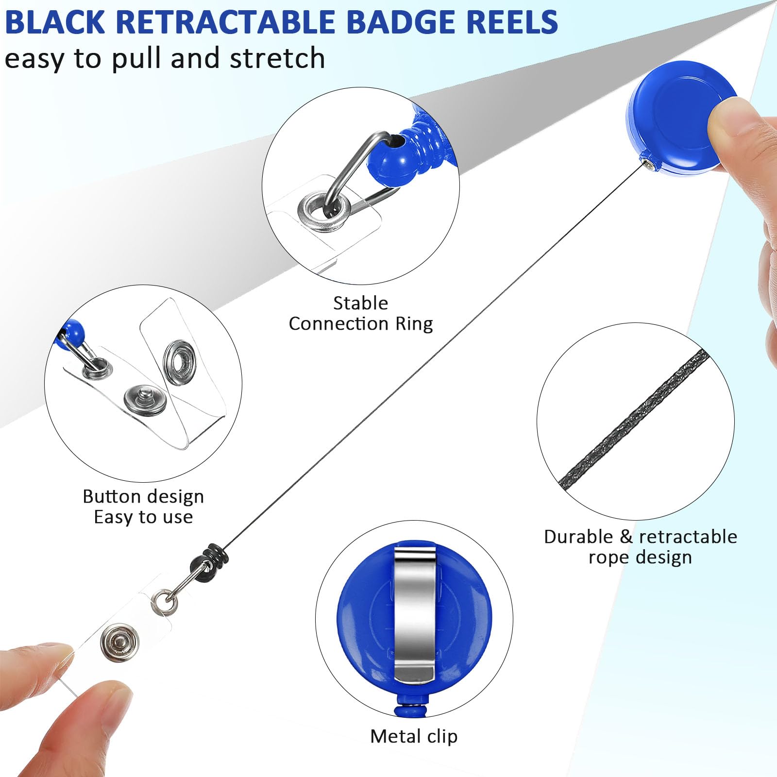 60 Pcs Retractable Badge Reel, Badge Clips Holder Nurse Students Doctor ID Badge Holder Badge Reels Bulk for ID Card Name Keychain, 30 Colors