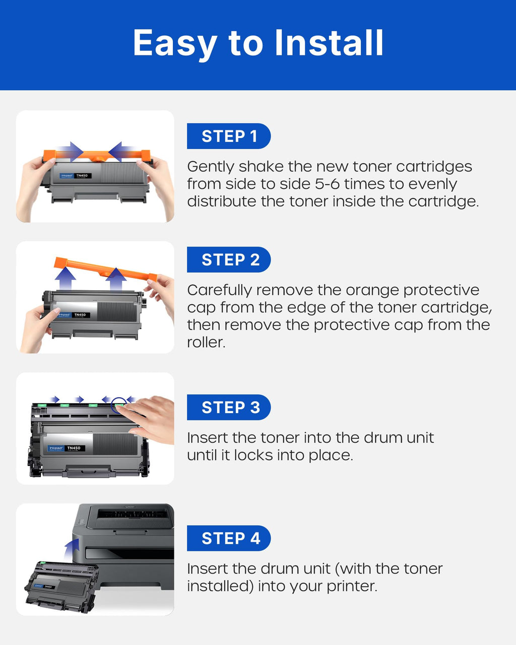 iNKPAD Compatible TN450 TN420 Toner Cartridge Replacement for Brother TN-450 TN-420 Compatible with HL-2280DW HL-2270DW HL-2230 MFC-7360N MFC-7860DW DCP-7065DN Intellifax 2840 2940 Printer (2 Black)