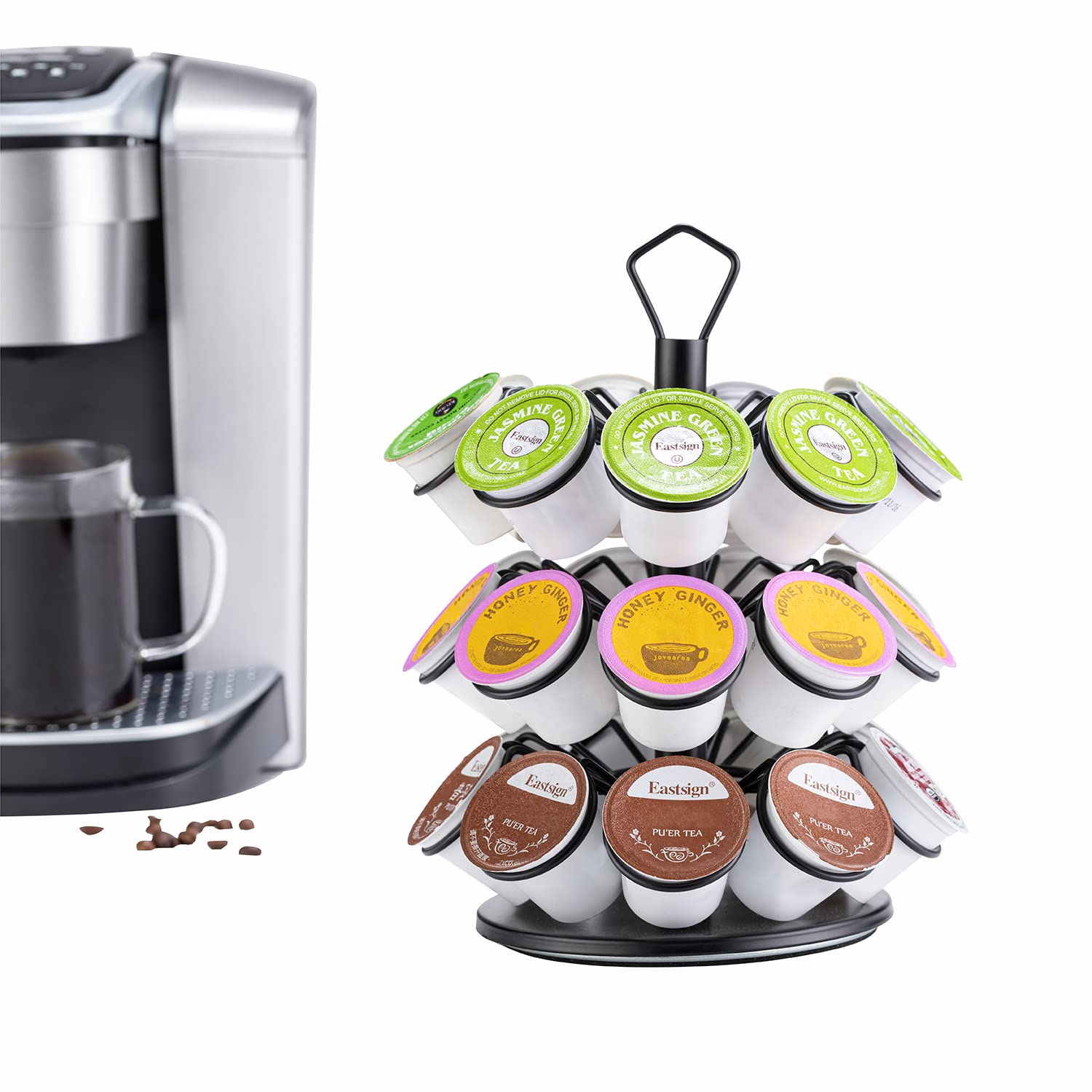 Rice rat K Cup Storage Coffee Capsules Pod Holder Carousel Capsule Display Storage for k cup（27pods-3tiers）