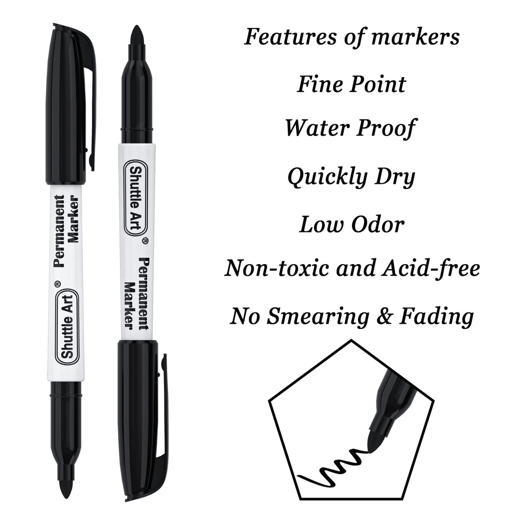 Shuttle Art Permanent Markers, 50 Pack Black Permanent Marker set,Fine Point, Works on Plastic,Wood,Stone,Metal and Glass for Doodling, Marking