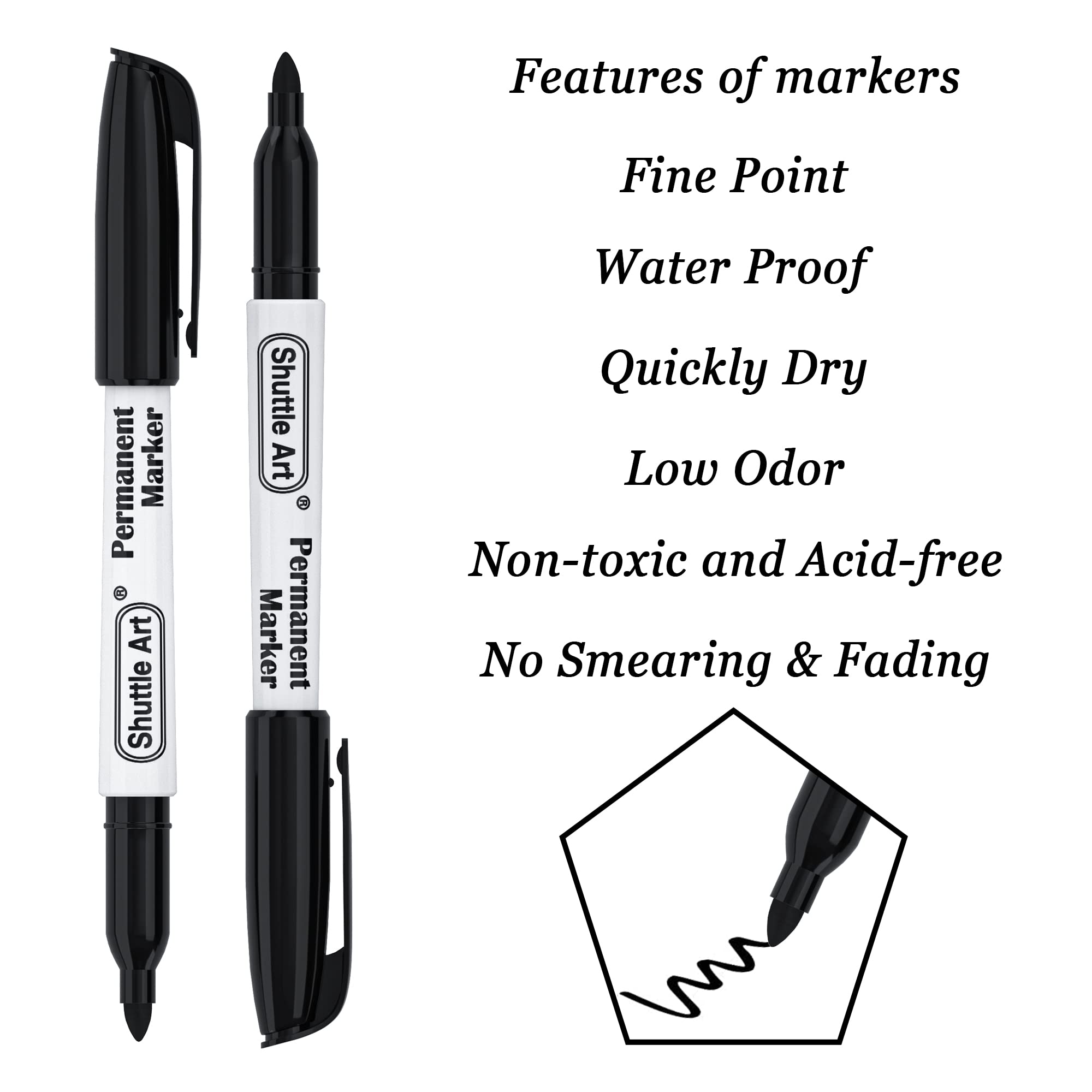 Shuttle Art Permanent Markers, 30 Pack Black Permanent Marker set,Fine Point, Works on Plastic,Wood,Stone,Metal and Glass for Doodling, Marking…