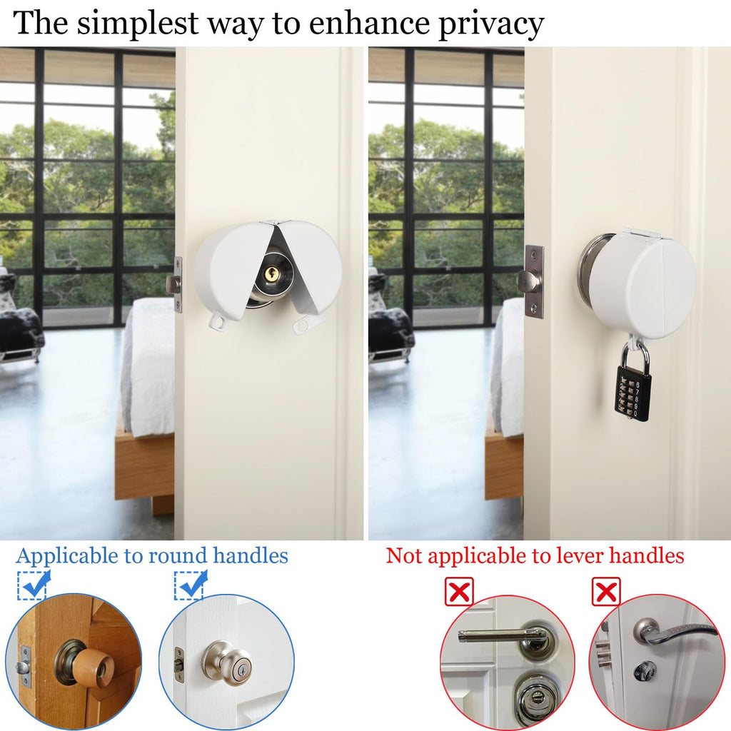 Posnaland Door Knob Lockout Devices, Round Door Handle Lock Cover - Used for Covering and Door Knob Lock Out, Prevents Turning of Door Handle and Unauthorized Access to Keyhole (White)