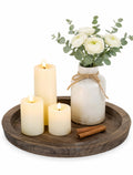 Hanobe Candle Holder Tray Decor: Round Coffee Table Decorative Tray for Home Decor - Farmhouse Wood Plate Circle Display for Living Room Kitchen Centerpiece