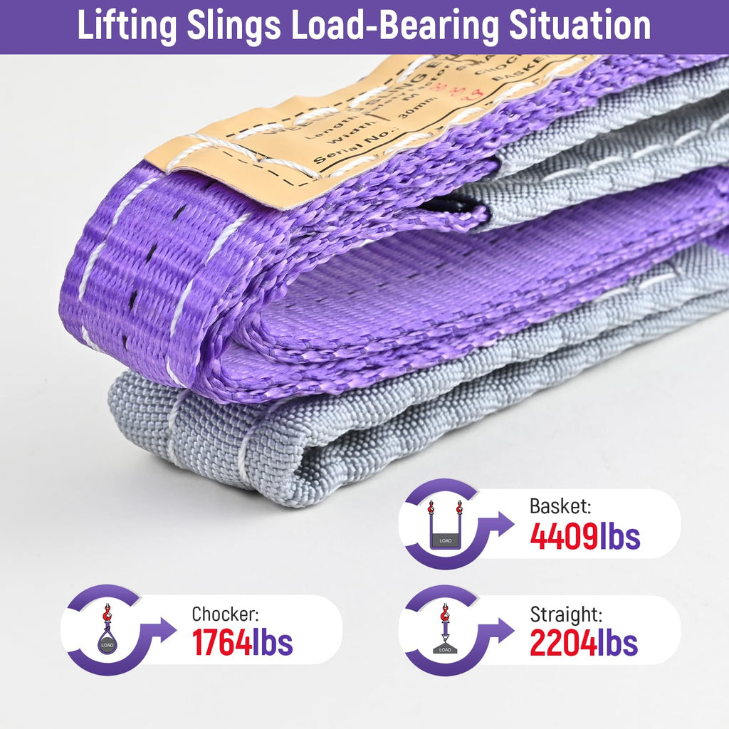 Vigtayue 2-Pack 1Inches x 3.3Ft 2-Ply Twisted Eye & Eye Polyester Lifting Sling, Lifting Slings 2204lbs Webbing Sling,Heavy Duty Lift Sling Web for Industrial Shop Use, Hoist, Tree Stumps, Purple