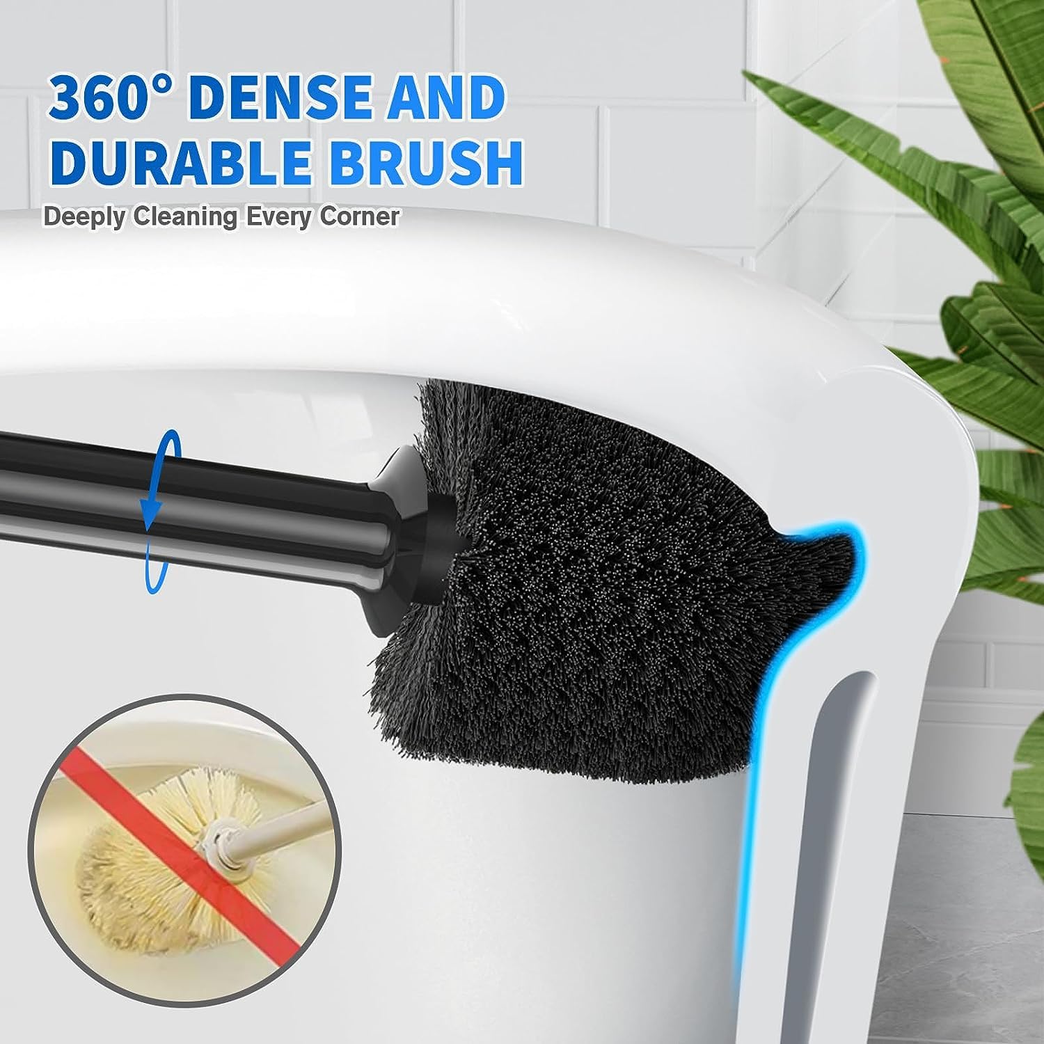 Toilet Plunger and Brush, 2-in-1 Bowl Brush and Heavy Duty Toilet Plunger Set with Ventilated Holder Combo for 5.3-inch Toilet Drain Bathroom Cleaning (Black)
