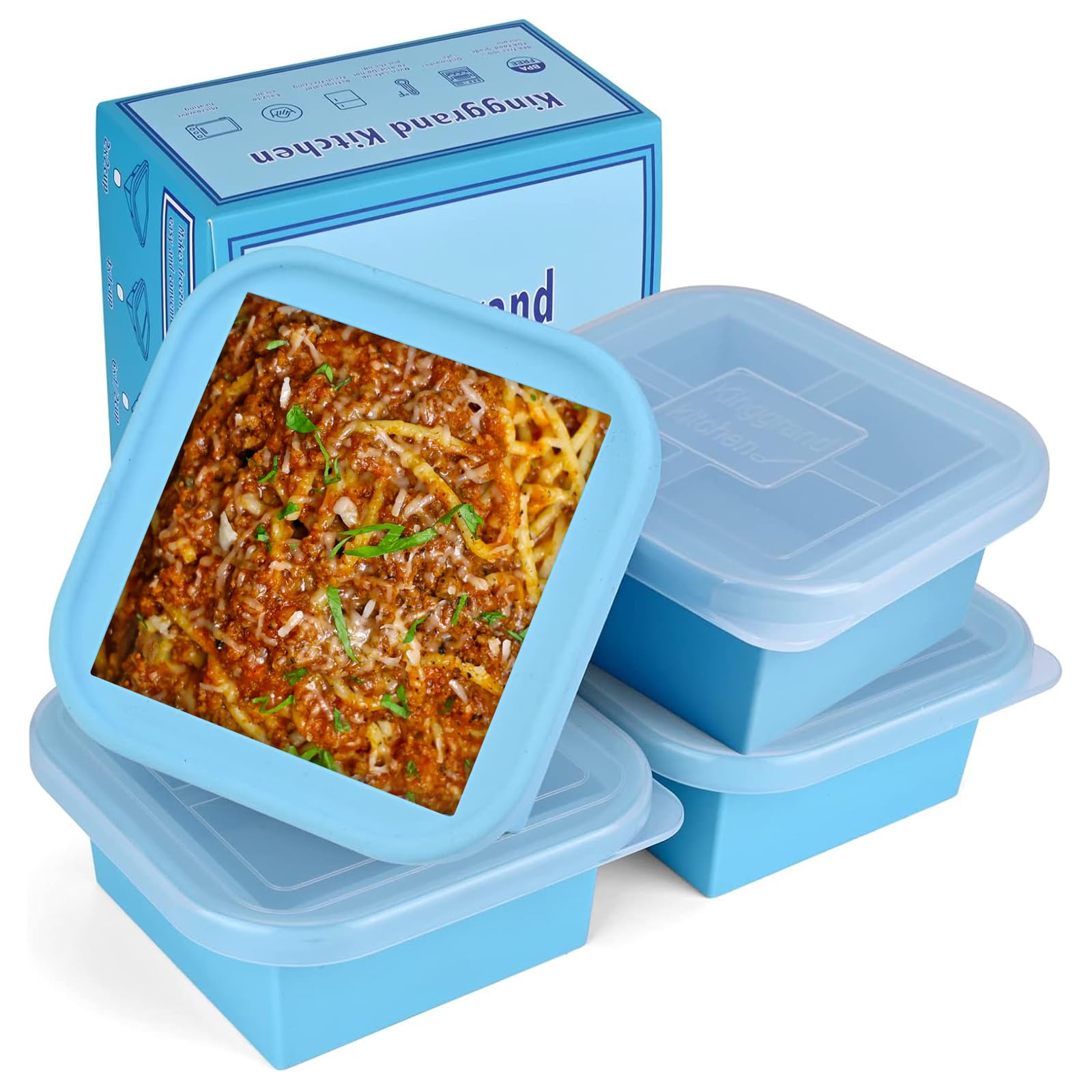 Kinggrand Kitchen 2 Cup Silicone Freezer Trays with Lid 4 Pack Silicone Freezer Molds soup freezer containers Make 4 Perfect Soups, Broths, Stews, Sauces, Curries