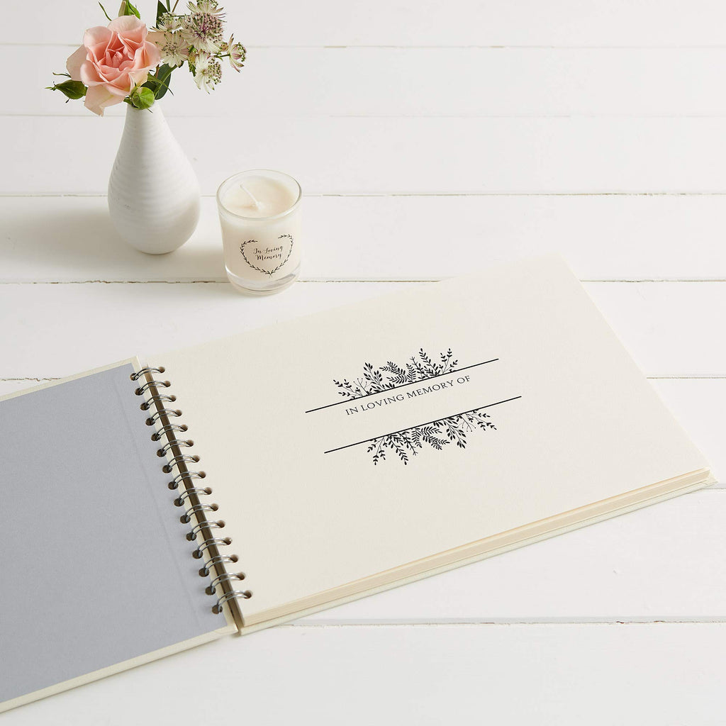 ANGEL & DOVE Large A4 Funeral Memory Book & 2 Signs Set (Ivory) - Memorial, Condolence, Celebration of Life
