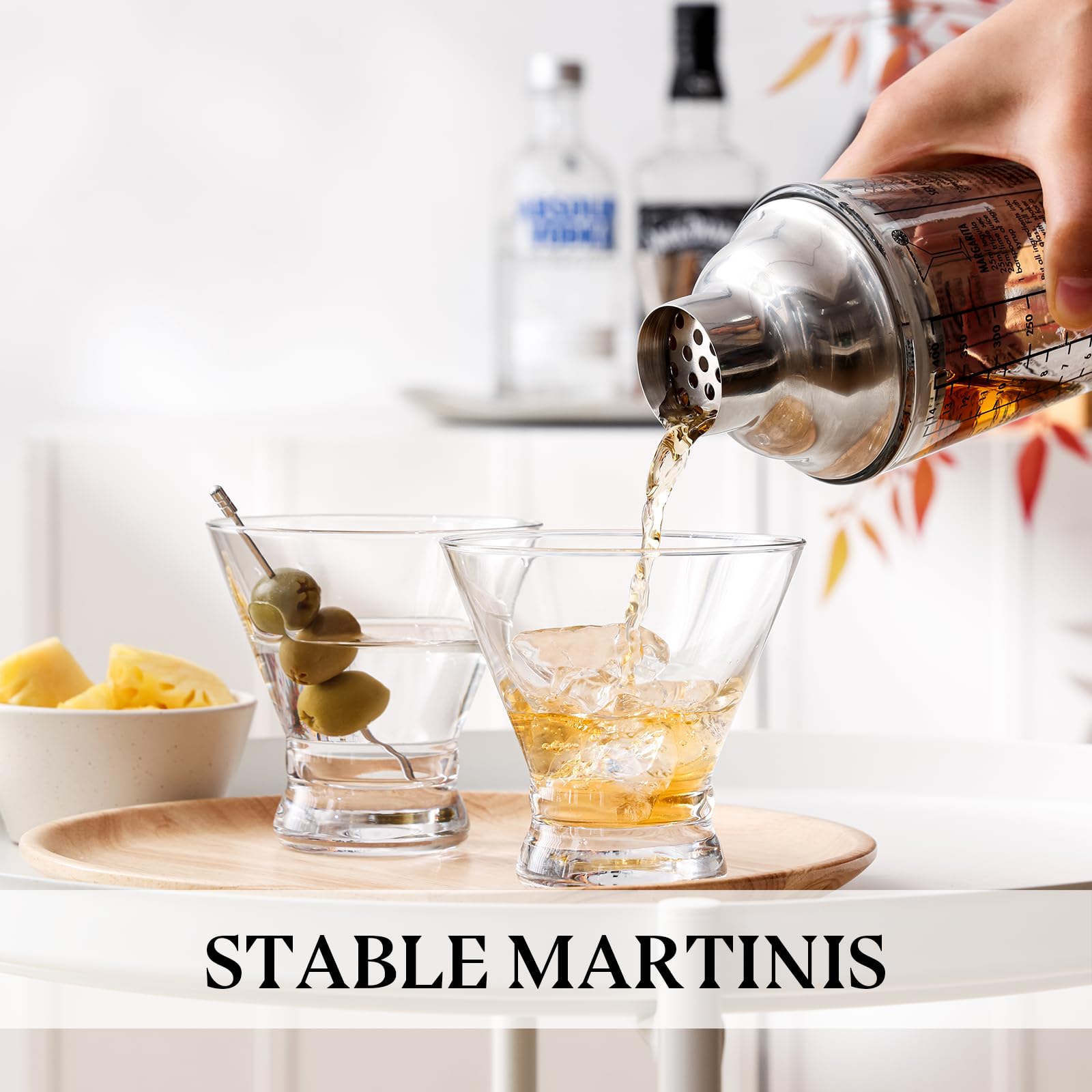Martini Glasses Set of 4, 8oz Stemless Martini Cocktail Glasses for Margarita, Cosmopolitan, Manhattan, Home Bar, Gimlet, Pisco Sour, Brandy, Crystal Clear