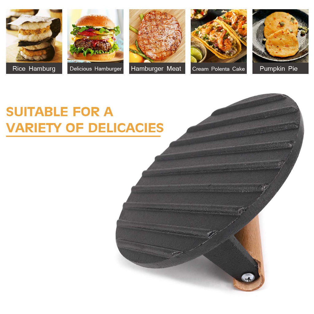 Cast Iron Grill Press,Griddle Press with Cool-Touch Wood Handle,Burger Smasher for Griddle,BBQ Grilling Accessories (Round Press)