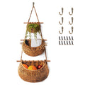 FEISHIONG 3 Tier Cotton Woven Boho Fruit & Veggie Hanging Basket,Wall Mounted Storage Planter for Kitchen,Bedroom & Over the Door Organizer,Eco-Friendly, Durable & Stylish Home Deco