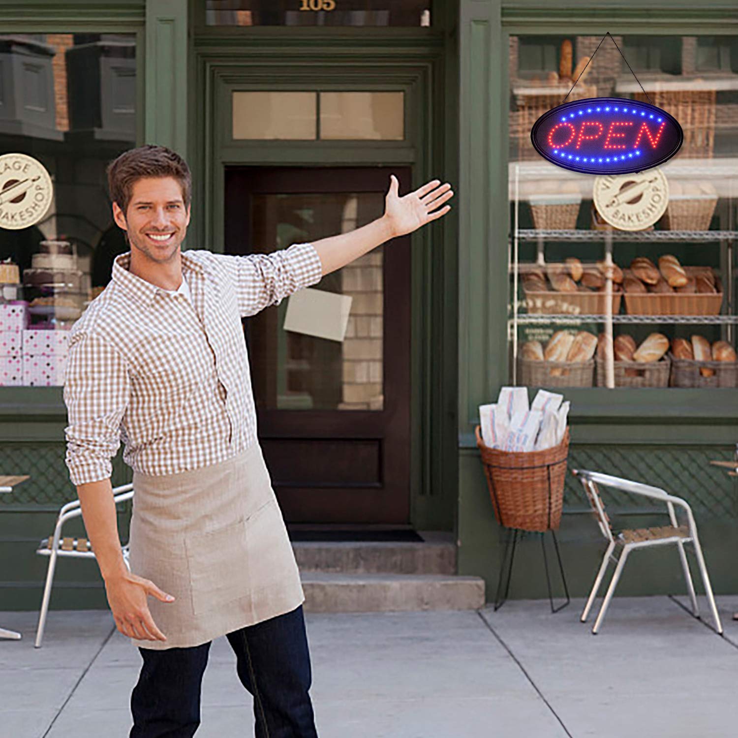 Open LED Sign,LED Business Open Sign Include Business Hours Sign Advertisement Board Electric Display Sign,18.9x9.84inch Two Modes Flashing&Steady Light for Business,Walls,Window,Shop,Bar,Hotel