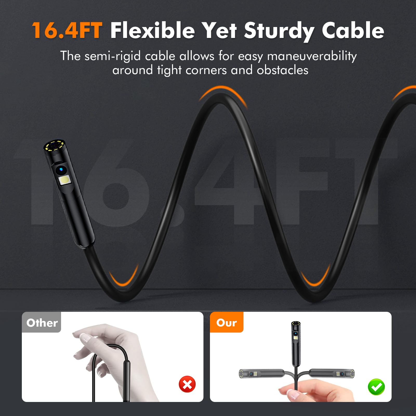 Dual Lens Endoscope Camera with Light, TLMUSE Borescope 1920P HD Inspection Camera, IP67 Waterproof for Android, iPhone, iPad 196.8Inch