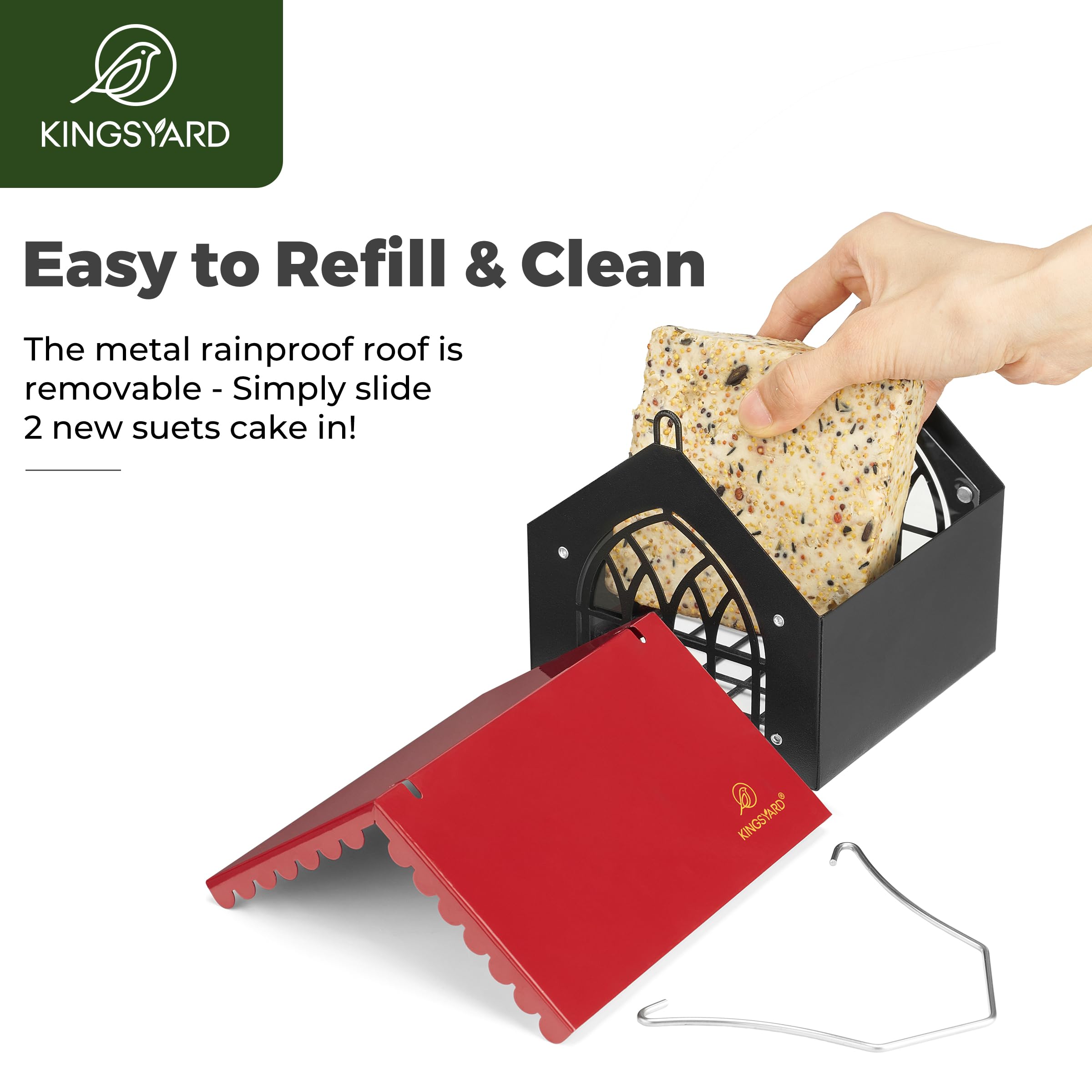 Kingsyard Double Suet Bird Feeder with Weatherproof Roof, All Metal, Upside Down Suet Feeders for Outdoors Hanging, Great for Downy Woodpecker Nuthatch Chickadee, Red