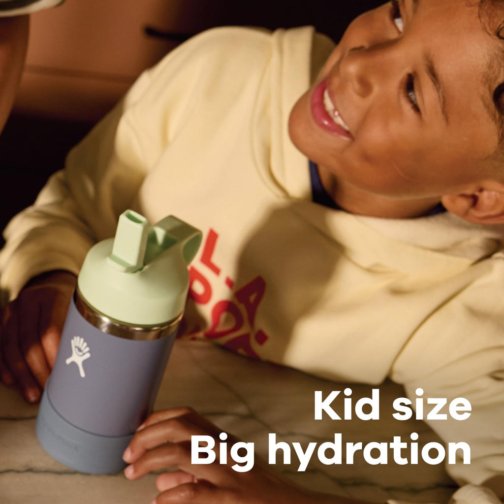 Hydro Flask 12 Oz Kids Stainless Steel Wide Mouth Water Bottle with Straw Cap and Boot, Anemone