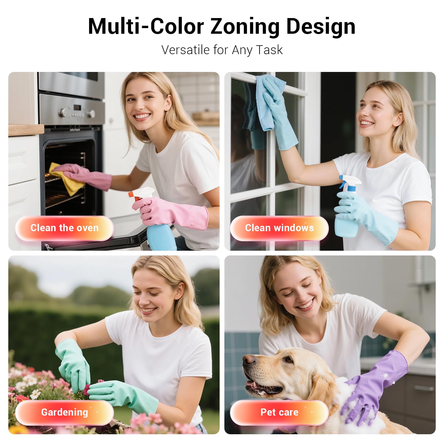 ThxToms 4 Pairs Reusable Rubber Gloves, 13" Natural Latex, 10mil Thick Heavy Duty Dishwashing & Cleaning Gloves, Non-Slip Grip, Multi-Color, Ideal for Kitchen, Bathroom, Car, & Garden Cleaning, Large