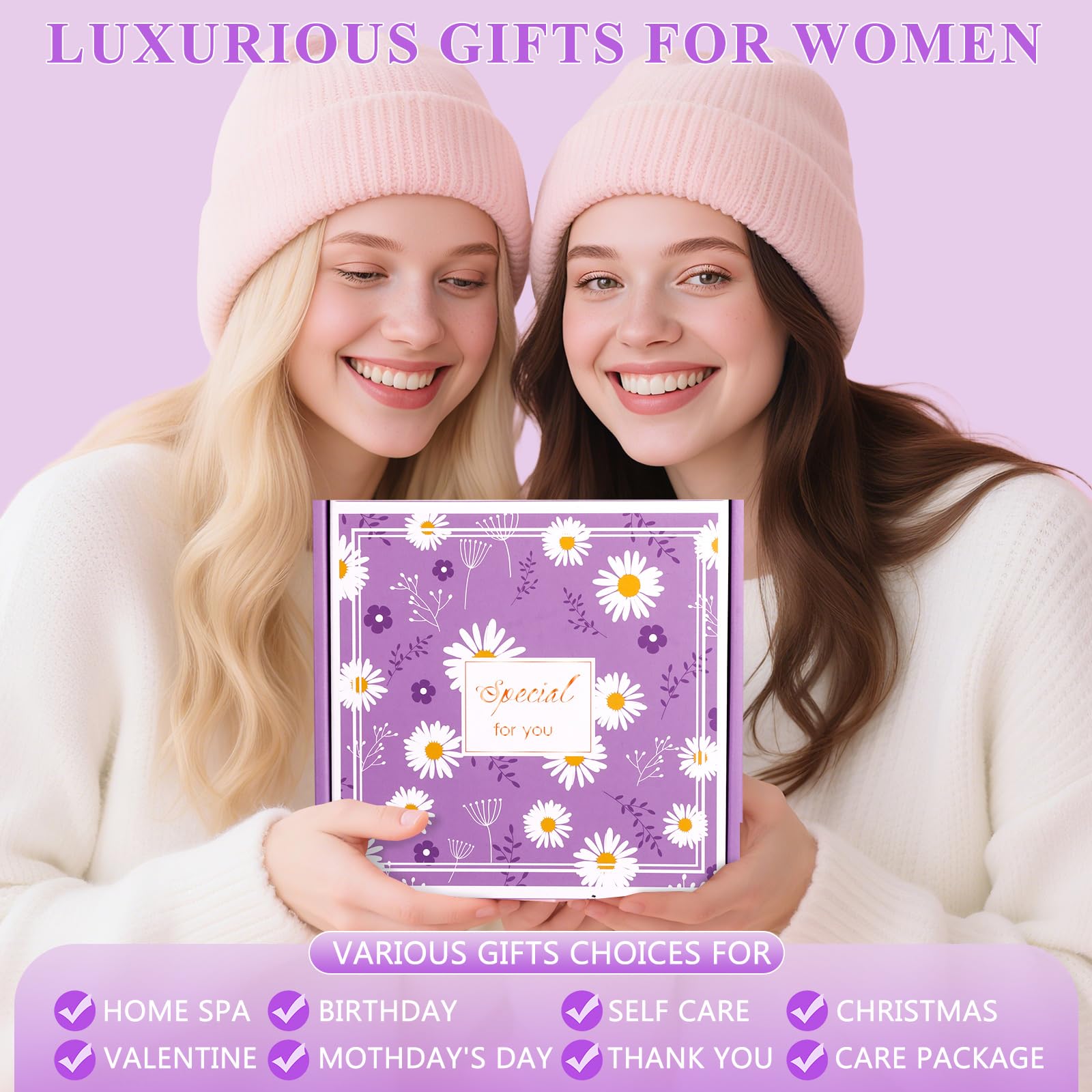 Gift Baskets for Women,Gifts for Women, Mom, Wife, Girlfriend, Sister, Her - Happy Birthday, Christmas, Valentine's Day, Mothers Day Gifts - Spa Gift Basket Set (Purple)
