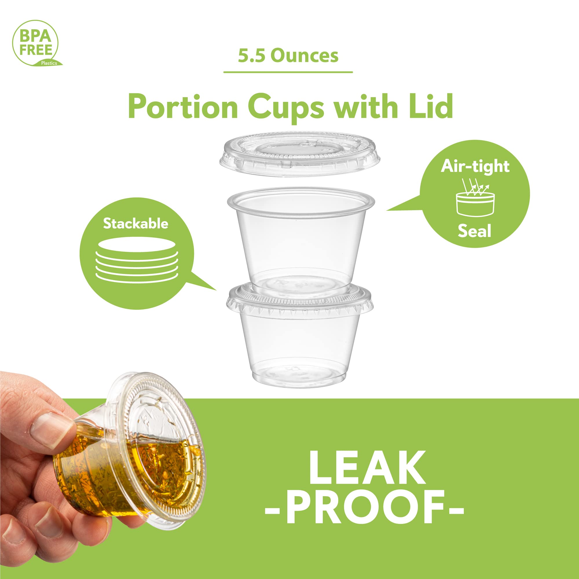 5 oz - 100 Sets Clear Diposable Plastic Portion Cups With Lids, Small Mini Containers For Portion Controll, Meal Prep, Sauce Cups, Slime, Medicine, Dressings, Crafts, Disposable Souffle Cups