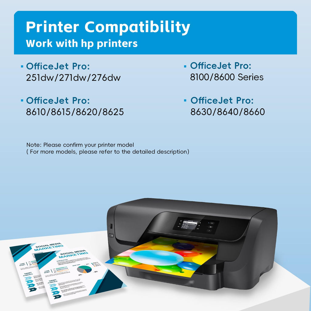 950XL 951XL Printer Ink Cartridges for HP Printers 8600 8100 8625 251dw 271DW 276DW Series, 951 XL 950 XL High Pages Yield 4-Pack (Black| Cyan| Magenta| Yellow)