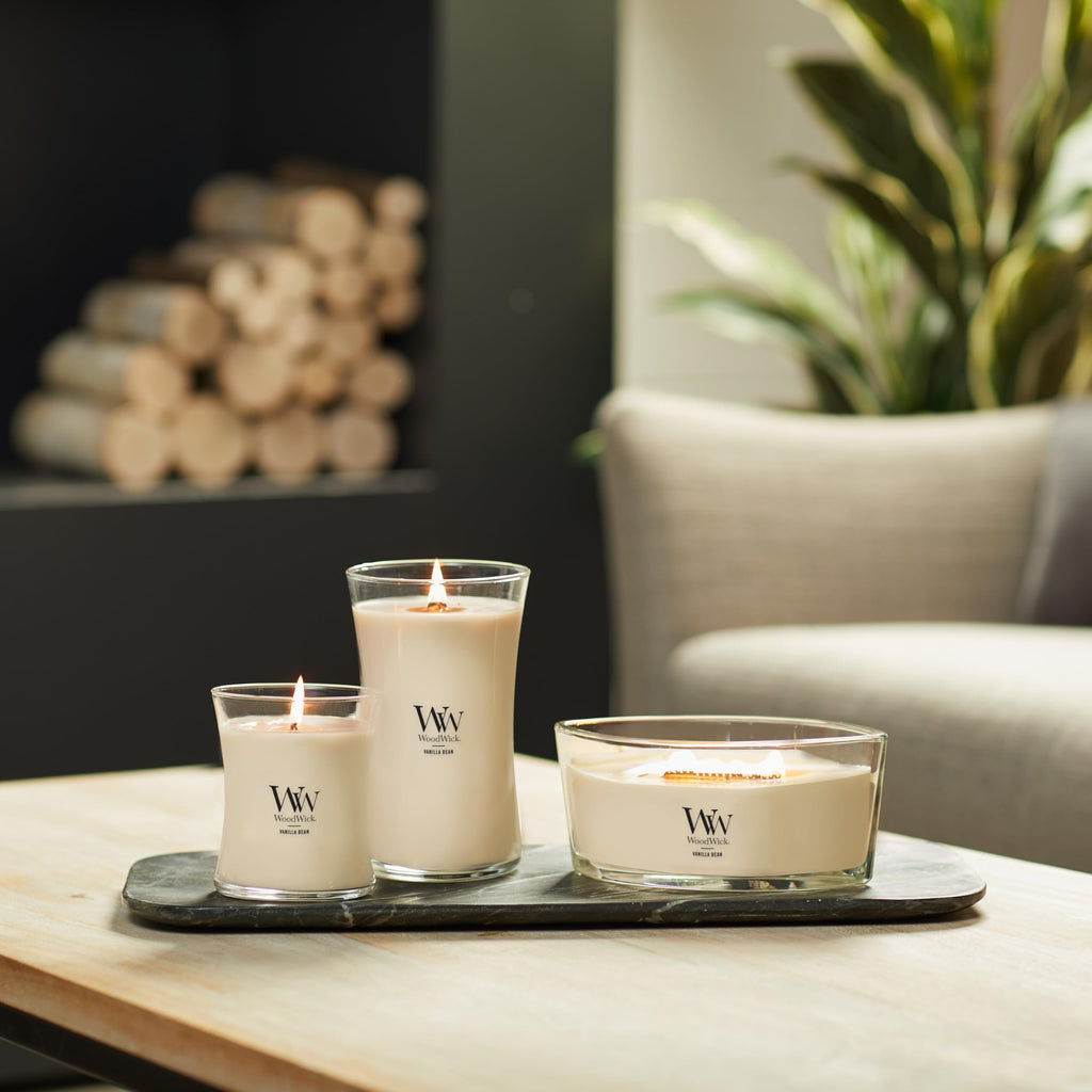 WoodWick Medium Hourglass Candle Vanilla Bean - Premium Soy Blend Wax Pluswick Innovation Wood Wick Perfect for Gifting and Aesthetically Pleasing Decor