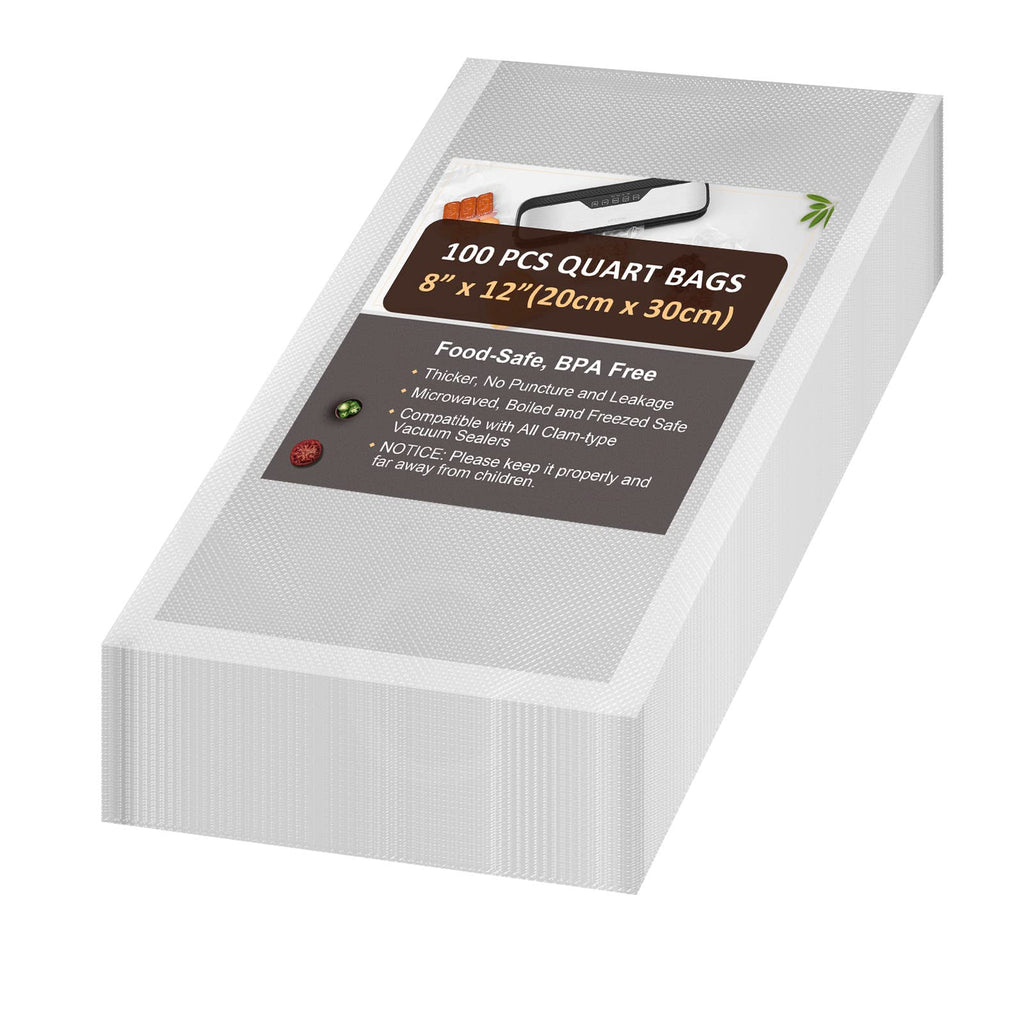 Vacuum Sealer Bags 100 Quart 8" x 12" Food Saver Vacuum Sealer Bags Sous Vide Bags Vacuum Seal BPA Free, Commercial Grade Food Vacuum Sealer Bag Perfect for Vac Storage/Meal Prep/Sous Vide