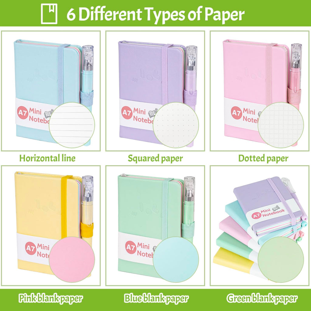 Mulaibdin 5 Pcs Pocket Notebook, Small Journaling Notebooks Pocket Size, A7 Cute Notebook with Pen, Small Notepads with Elastic Band, Portable Mini Leather Notepad for School,Office, Memos,Journal(200 Page)