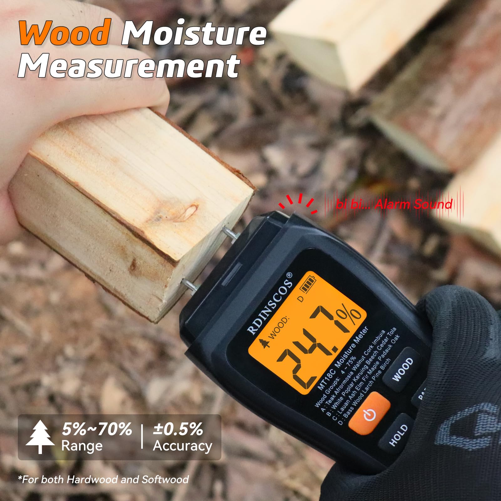 Wood Moisture Meters Detector for Lumber, Log Moisture Detector for Firewood,Hardwood and Softwood