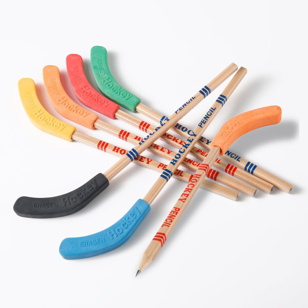 Yeetec 24 Pieces Hockey Pencils Stick Pencil with Erasers for Party Bag Fillers Hockey Themed Party Favors Reward Gifts and School Prizes