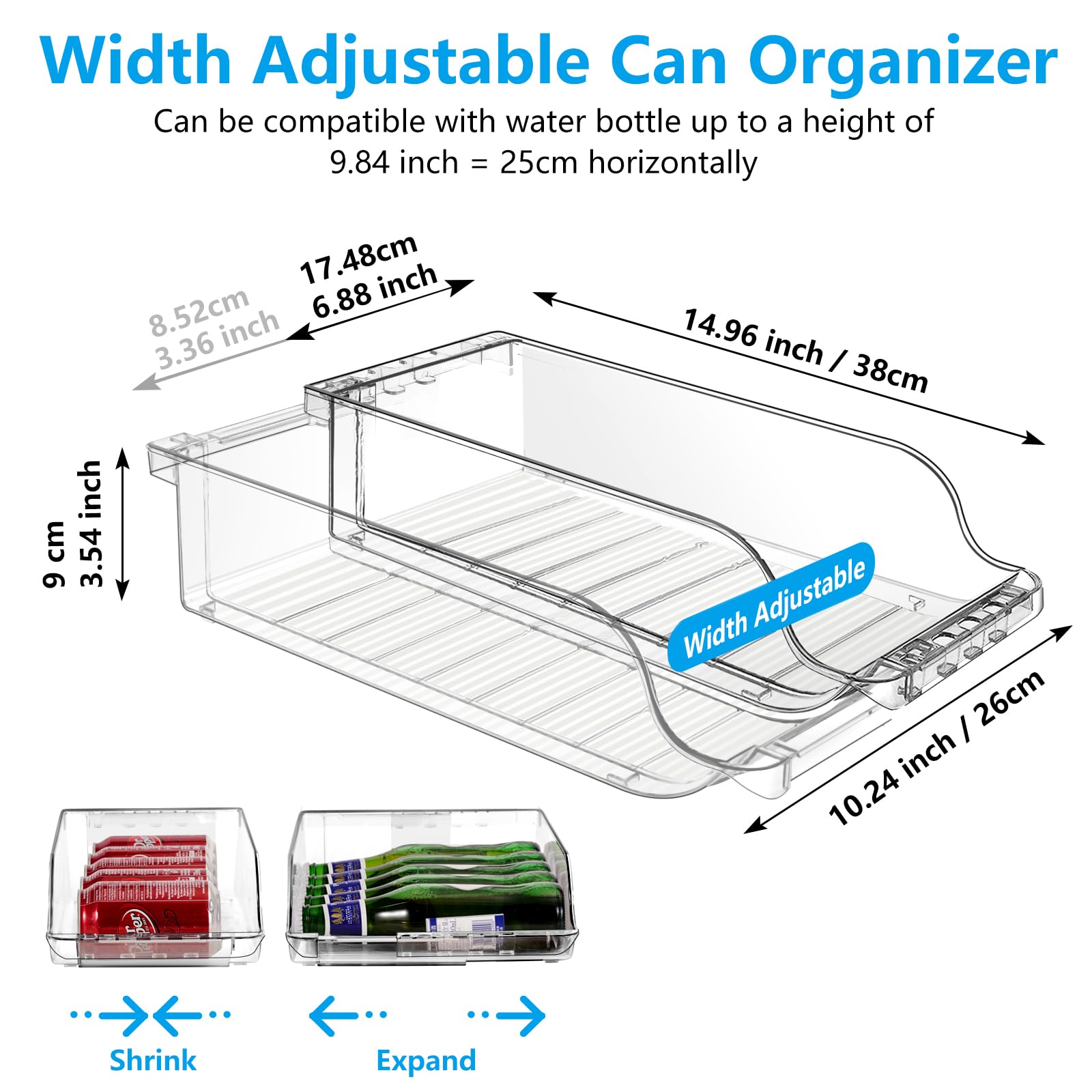 BingoHive 2 Packs Width Adjustable Soda Can Organizer for Fridge Expandable Soda Can Dispenser for Beer Soda Seltzer Pop Can Soda Organizer for Fridge