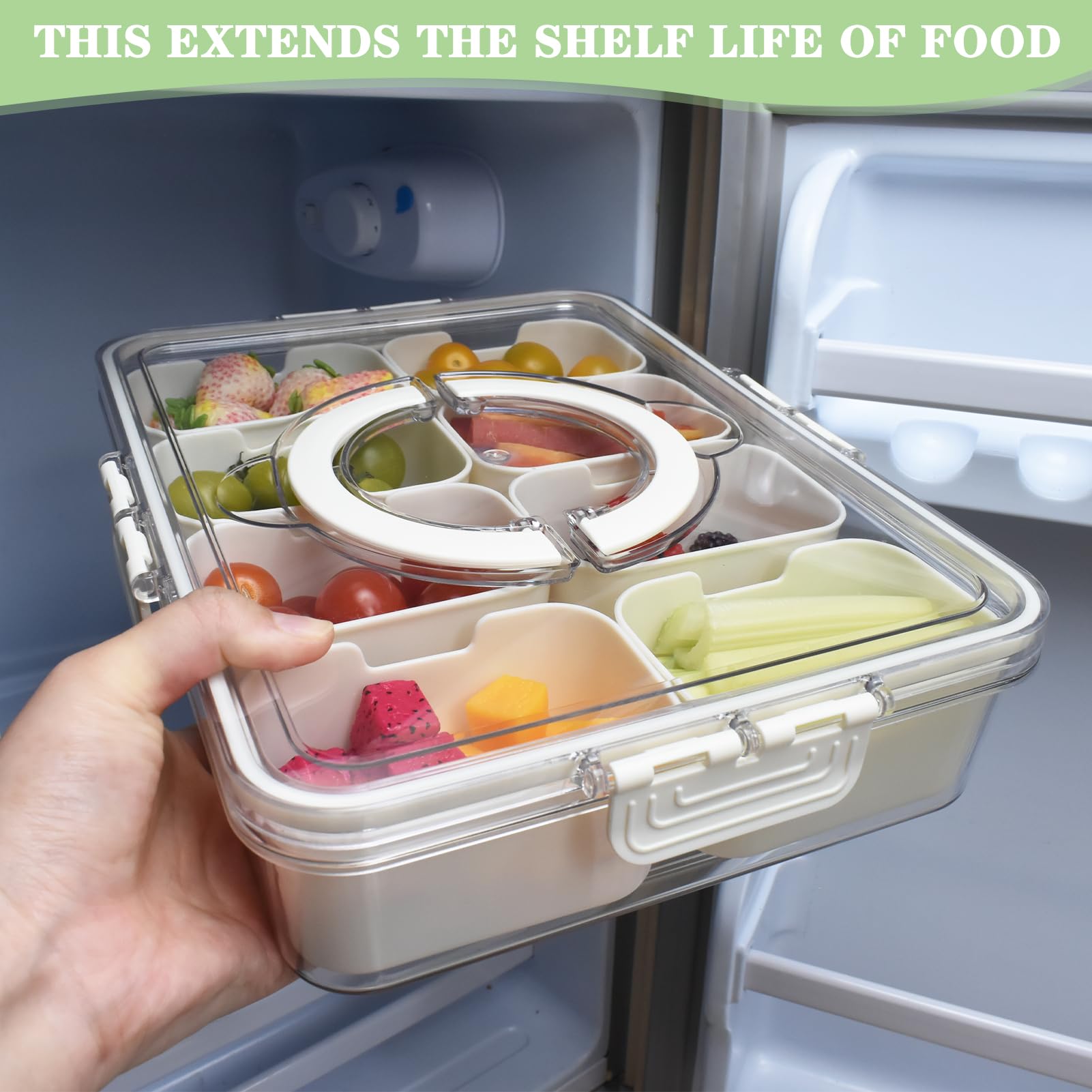 Artcome Sealed Divided Serving Tray with Handle, 8 Compartments, & Carry Bag - Ideal for Organizing and Carrying Snacks and Appetizers - Perfect for Outdoor Dining, Picnics, BBQs, Gatherings & Leisure